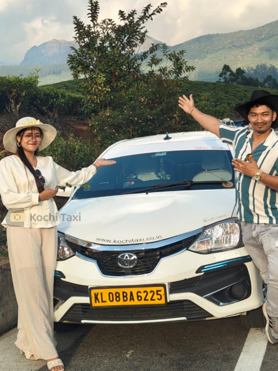 Happy tourist with vehicle